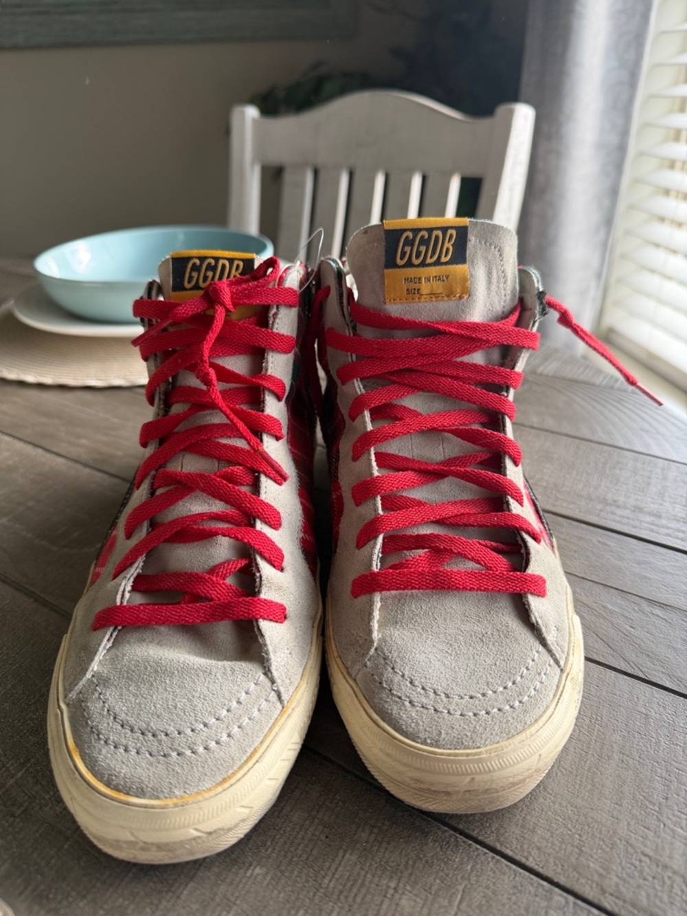 Golde Goose Tartan Red Plaid High-Top Sneakers - Picture 3 of 10